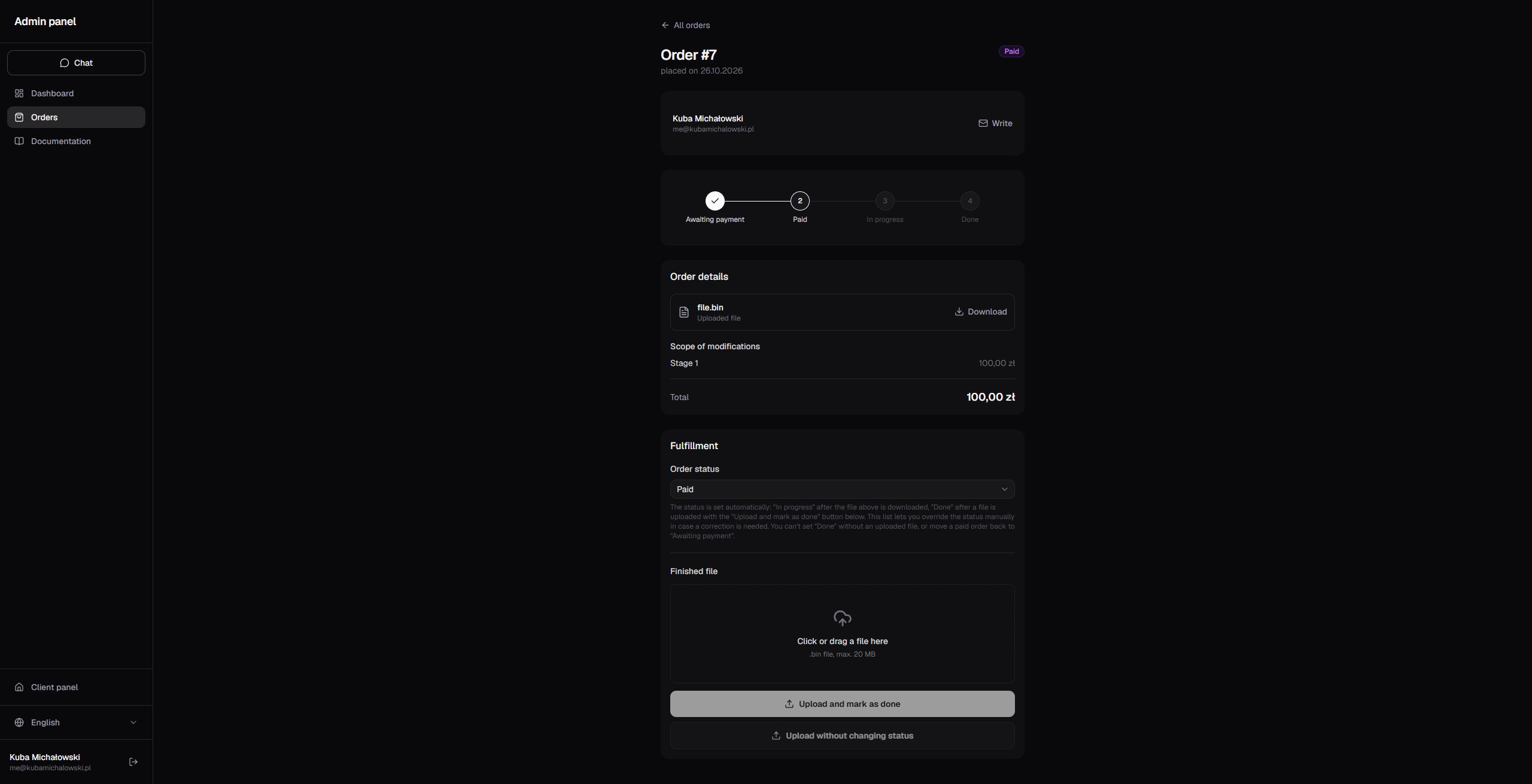 Admin order details