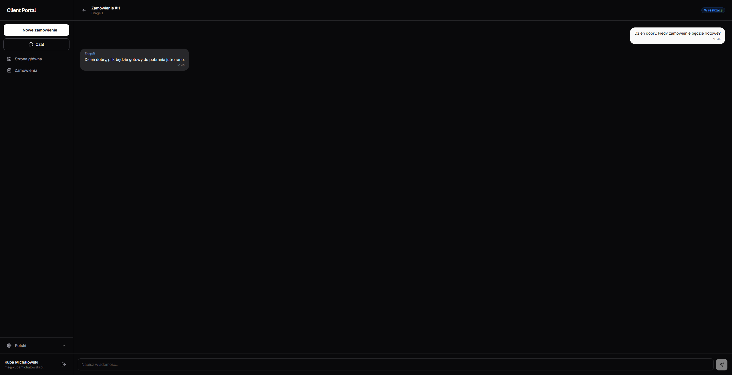 Chat klienta z administratorem
